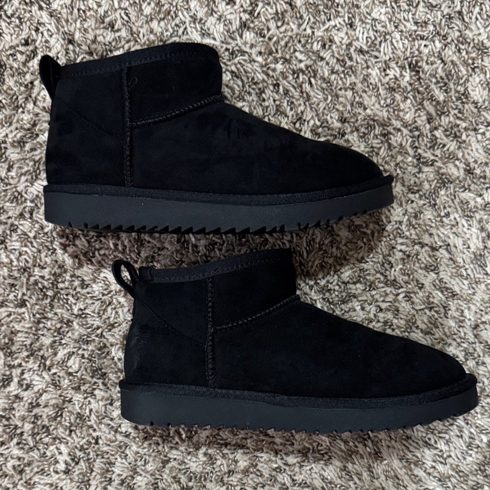 Soda Black Plush Slip-On Ankle Booties